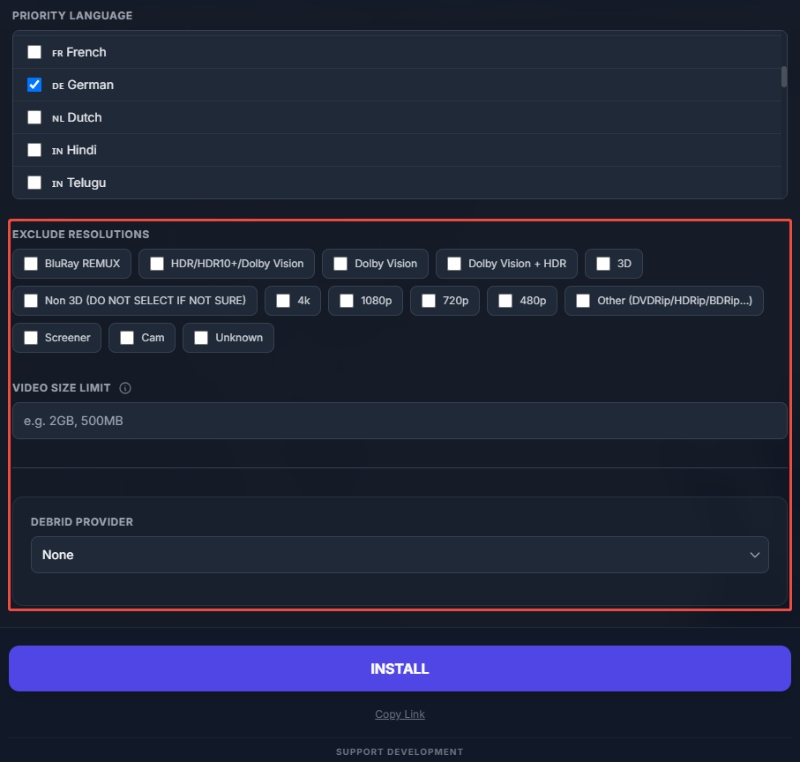 Torrentio Add-on Konfiguration