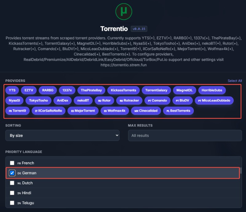 Torrentio Stremio Add-on Übersicht