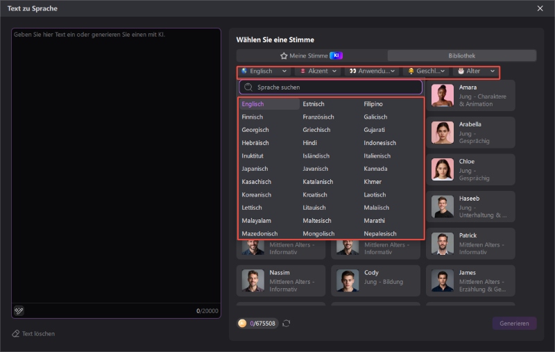Stimmeffekt auswählen und Umwandlung starten