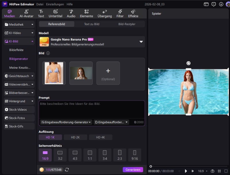 Prompt für den KI Bikini Generator eingeben – Bild zu Bild mit Edimakor