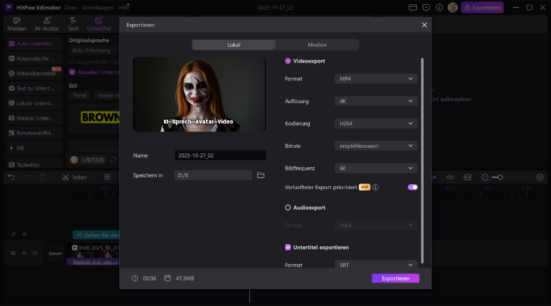 Exportieren Sie das Halloween AI Talking Avatar Video