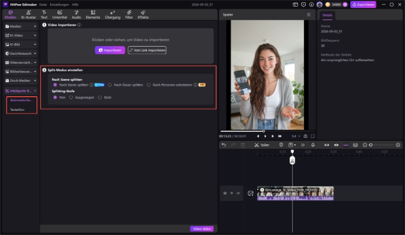 AutoCut Option im Schnittassistenten auswaehlen