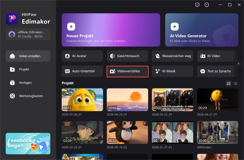 Videoqualität verbessern mit HitPaw Video Enhancer in Edimakor Oberfläche