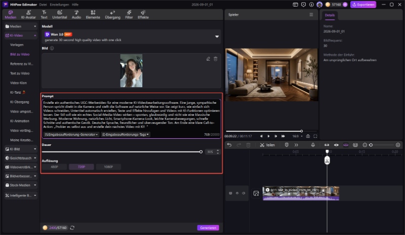 UGC Video Prompt eingeben fur KI Werbeanzeigen