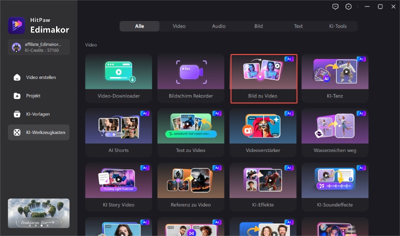 Edimakor KI Video Generator Benutzeroberflaeche
