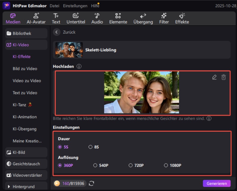 halloween AI-Videoeffekte Bild hochladen