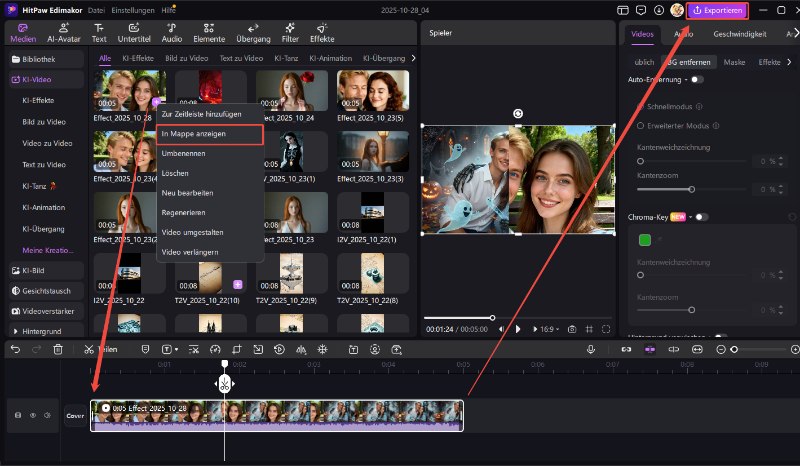 Dateispeicherort für Halloween-AI-Videoeffekte