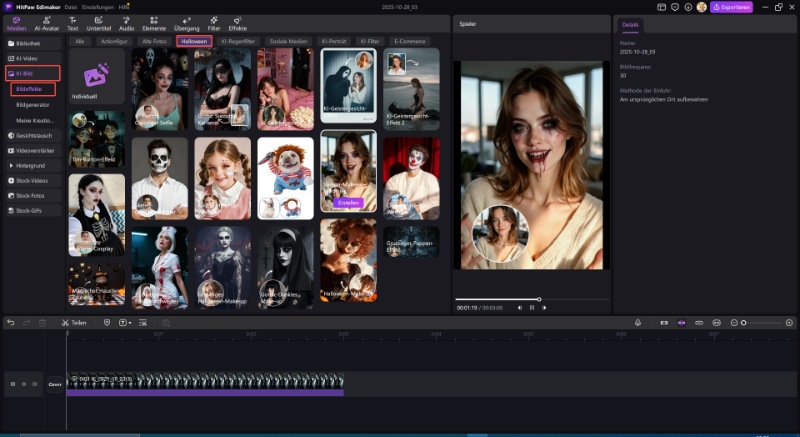 edimakor halloween Gesichts-Swap-Effekte