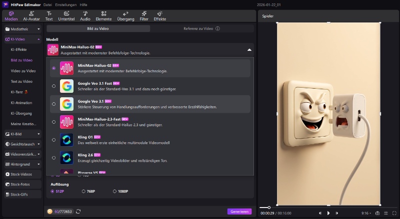 Kling AI Alternative – Auswahl von KI-Modellen (Veo 3, Vidu 2.0 etc.)