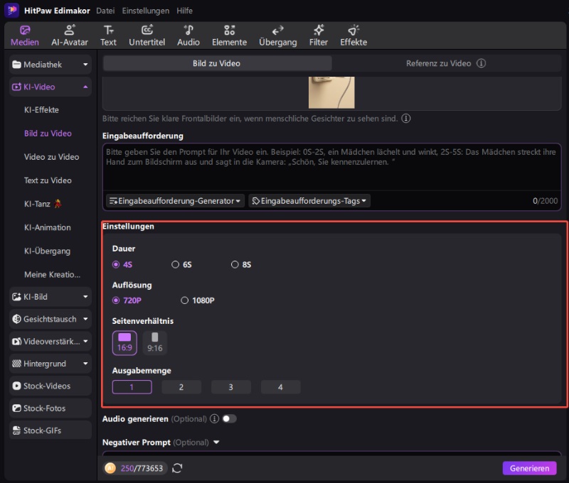 Kling AI Alternative – Bild-zu-Video Einstellungen und Parameter