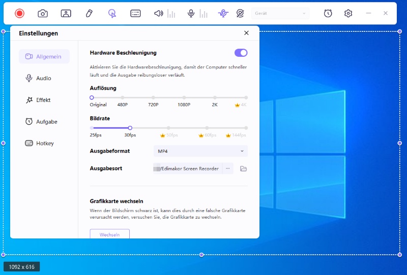 Aufnahme-Einstellungen für Twitch Livestream – Edimakor Bildschirmrekorder
