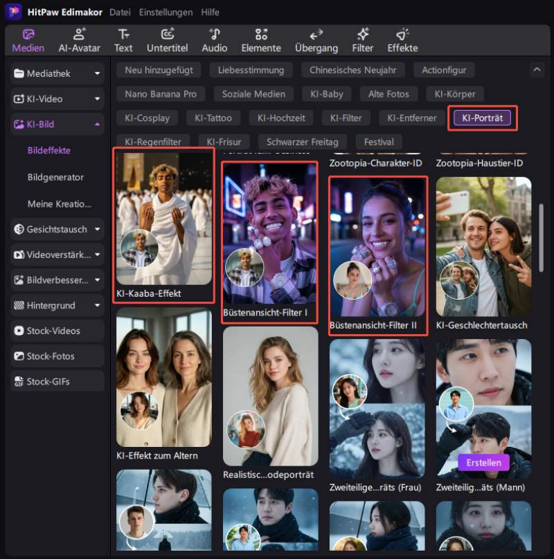 Bust Down Filter auswählen – In Edimakor auf „Erstellen“ klicken