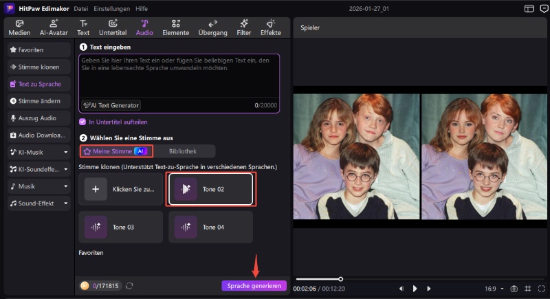 Text-zu-Sprache Funktion für Ice Spice Deepfake Video in Edimakor