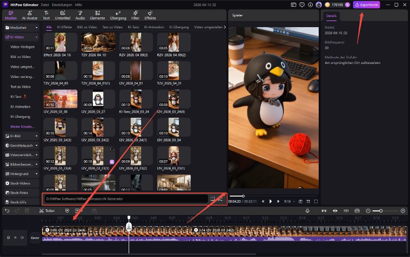 tanzende Babys Video exportieren und speichern