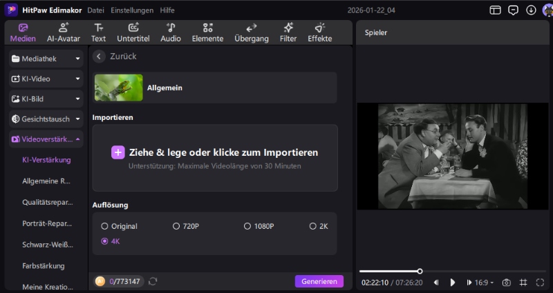 Typ der Videoverbesserung wählen – KI-Enhancer, Qualitätsreparatur etc.