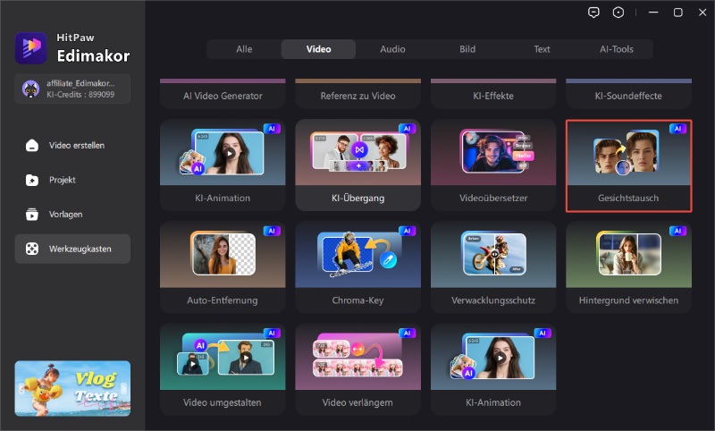 Zugriff auf die Face-Swap-Funktion in HitPaw Edimakor