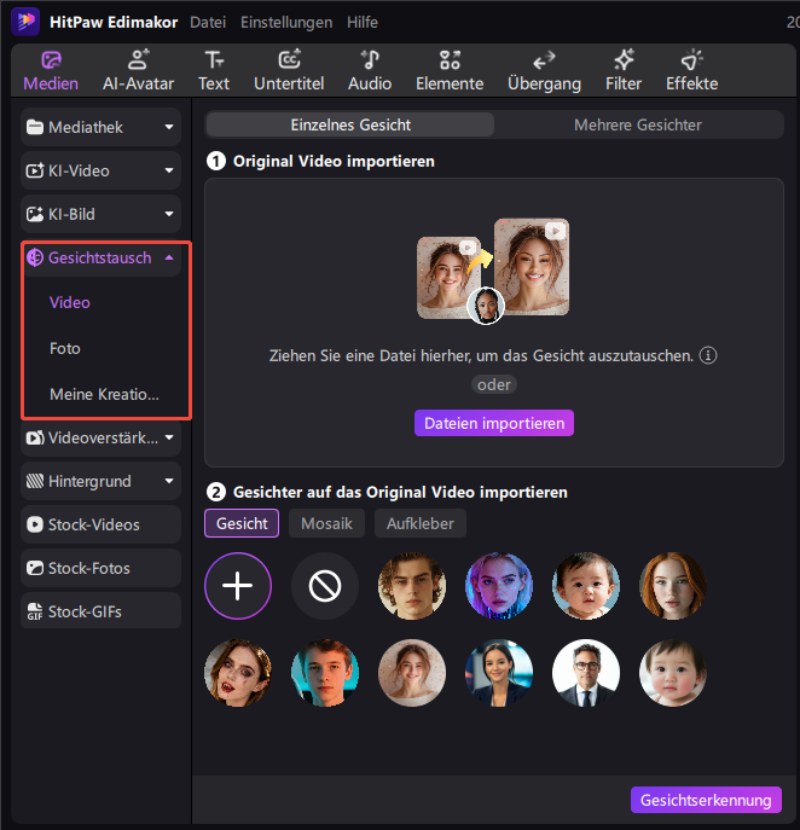 Fotos zum Face Swap in Edimakor hinzufügen