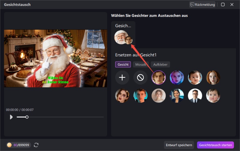Gesicht auswählen und im Video oder Bild ersetzen