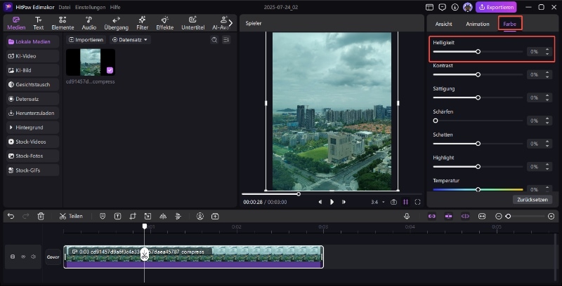 Dunkles Video auf dem Computer mit edimakor aufhellen