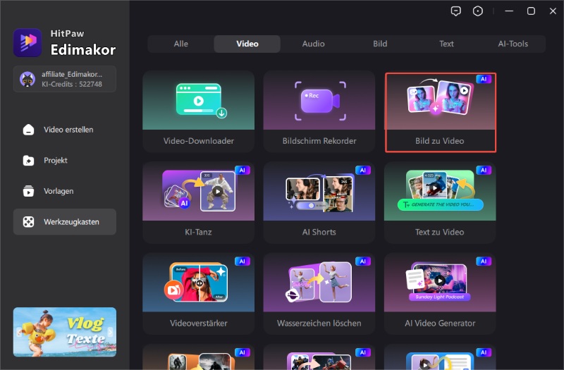 Chicken Banana KI Video Generator Oberfläche in Edimakor