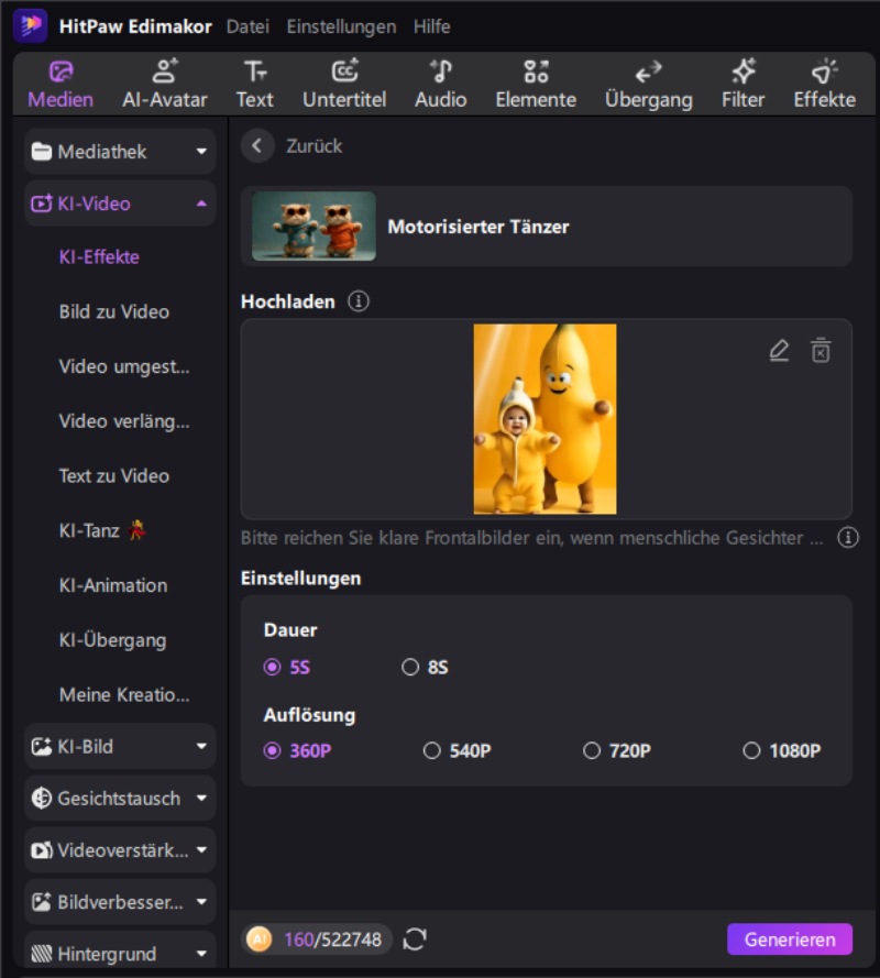 Fertiges Chicken Banana KI Tanzvideo Ergebnis