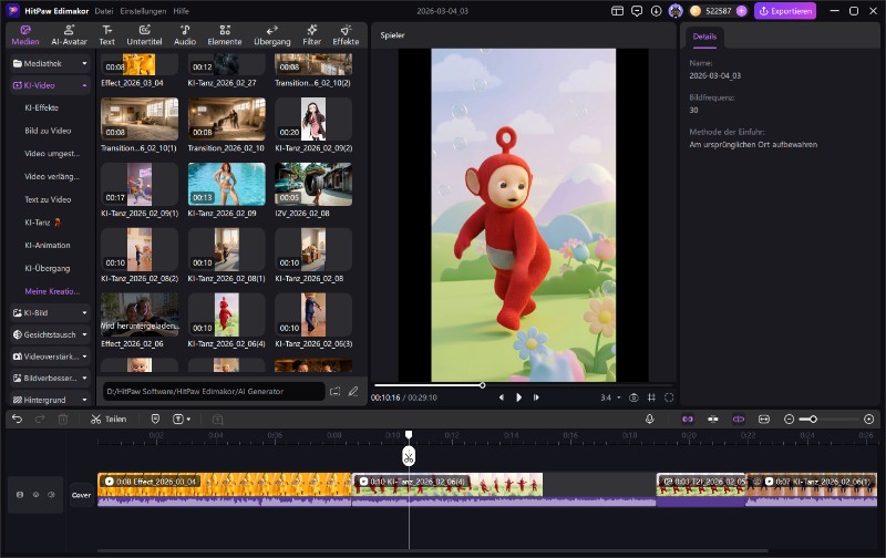 Chicken Banana KI Video exportieren und teilen