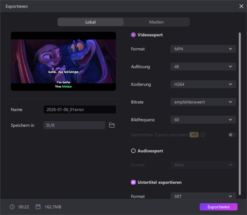 Edimakor übersetztes Video exportieren