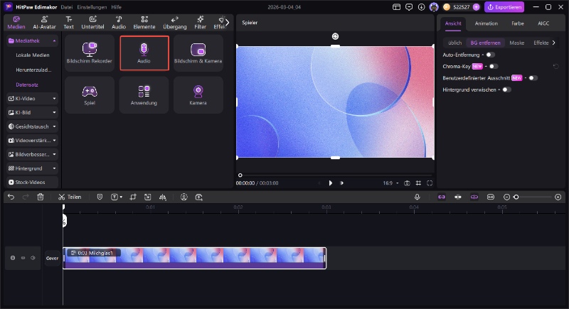 Audioaufnahme in Edimakor auswählen – Mikrofon einstellen