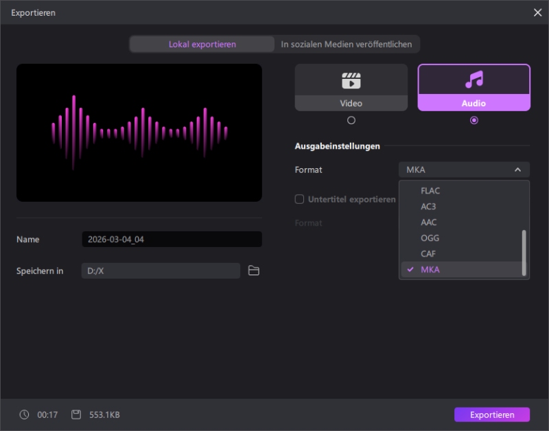 Echofreies Audio aus Edimakor exportieren