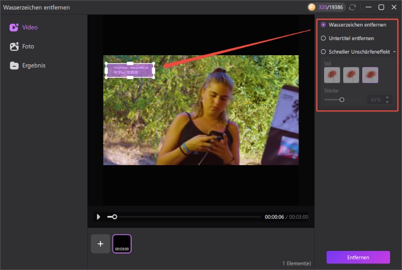 Medienimport in den HitPaw Edimakor Watermark Remover