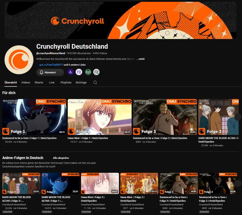   YouTube – offizielle Anime-Kanäle