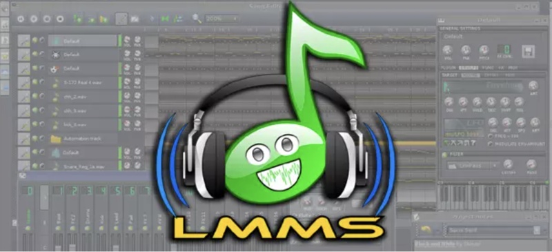 digital audio workstation program LMMS Benutzeroberfläche mit Mixer, Spuren und Synthesizer-Elementen