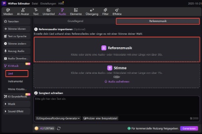 Edimakor Eingabefeld zur KI-Instrumentengenerierung