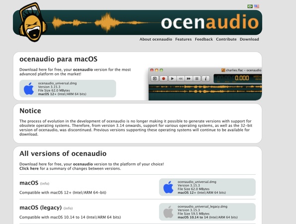 Ocenaudio Musik Schneider – einfache Benutzeroberfläche zum Musik schneiden online und bearbeiten von MP3 Dateien