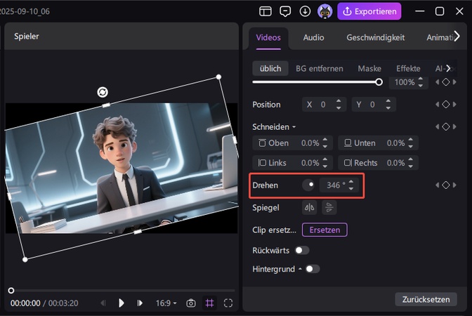 Video in davinci resolve drehen
