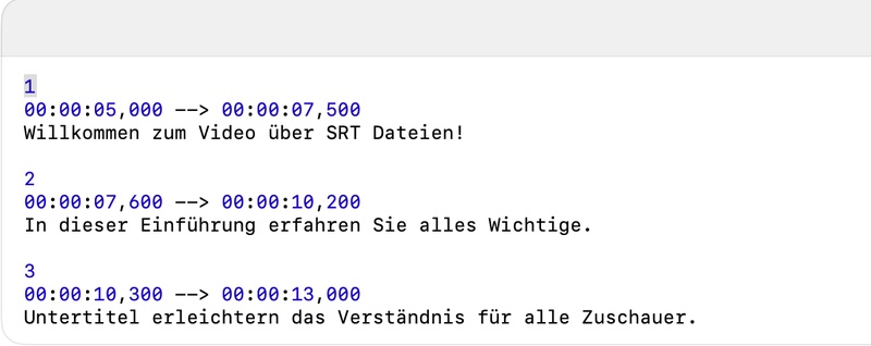 Visualisierung des SRT Datei Formats zur automatischen Untertitelung mit Zeitstempel Synchronisation