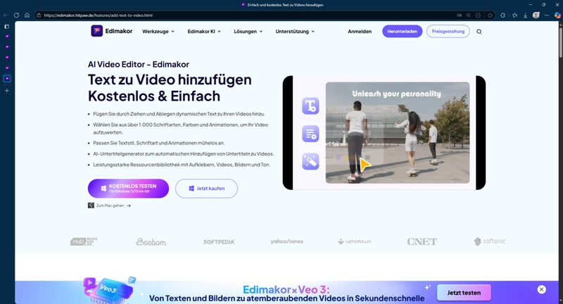 Text zu Video hinzufügen Kostenlos mit Edimakor