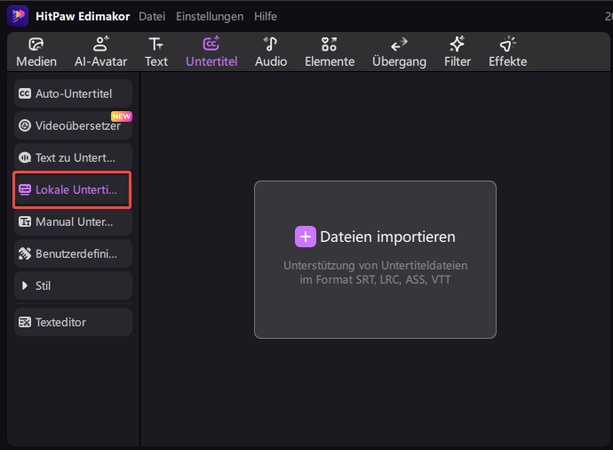 Importieren Sie die VTT-Datei