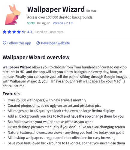 Wallpaper Wizard 2 mit verschiedenen Hintergrundbildern für Mac