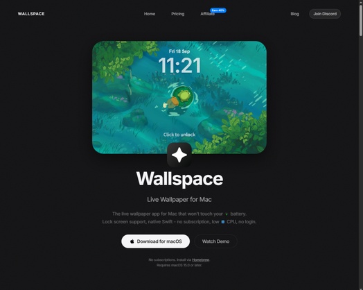 Wallspace mit Live-Wallpaper auf einem Mac-Desktop