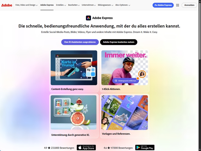 Adobe Express Editor für markenkonforme Werbemittel und KI-Bildgenerierung