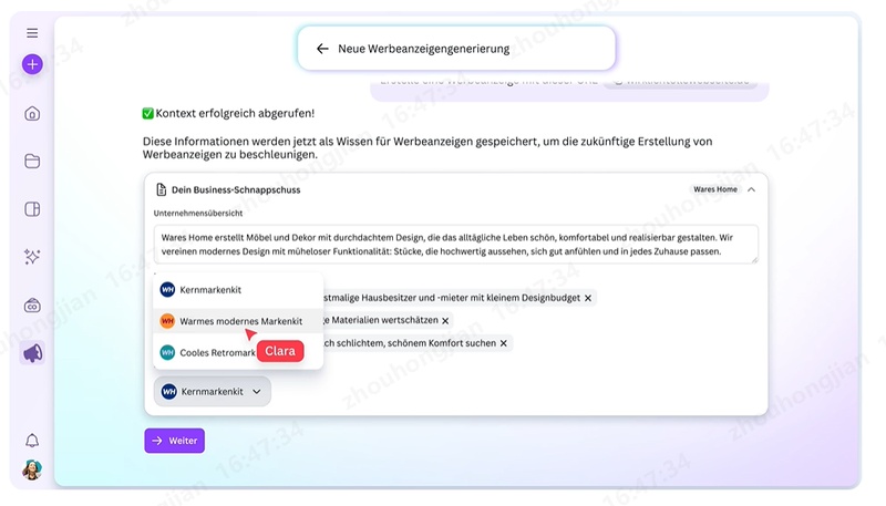Canva Dashboard zur Erstellung von kostenlosen Social Media Werbeanzeigen mit KI