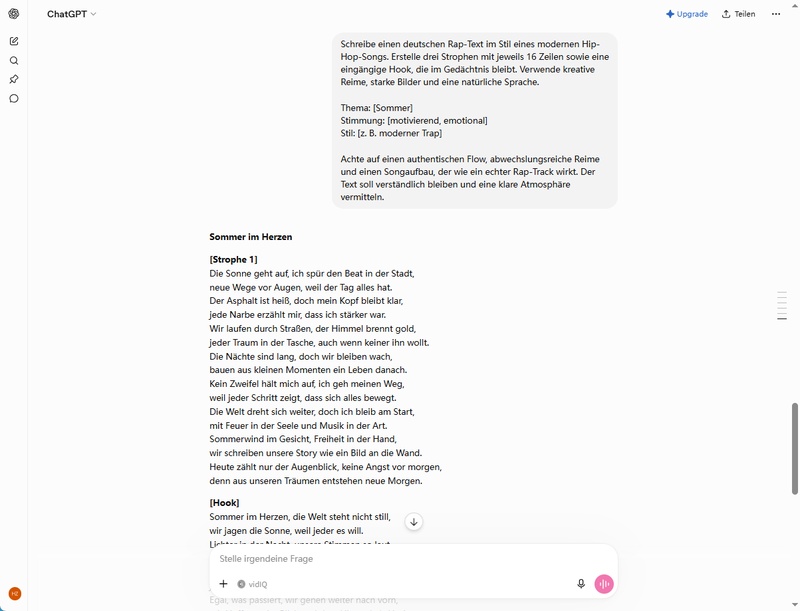 ChatGPT als KI Rap Text Generator mit individuellem Prompt für Rap Lyrics
