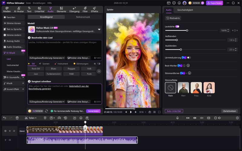 musik schneiden app kostenlos – Audio Einstellungen und Lautstärke in Edimakor