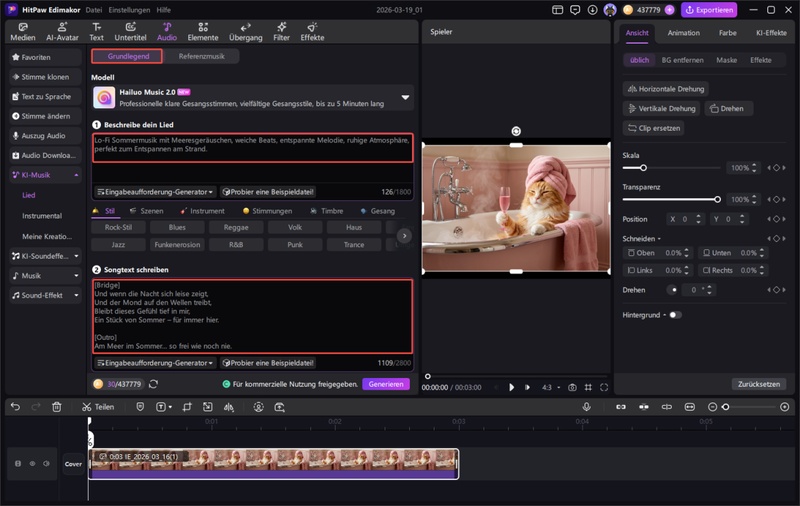 musik schneiden app kostenlos – Audio Einstellungen und Lautstärke in Edimakor