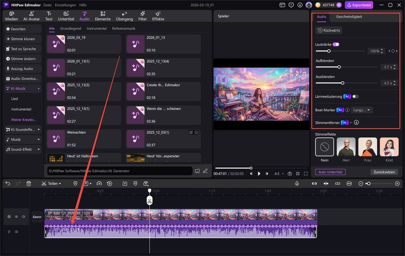 musik schneiden app kostenlos – Audio Einstellungen und Lautstärke in Edimakor
