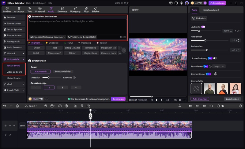 musik schneiden app kostenlos – Soundeffekte Einstellungen in Edimakor