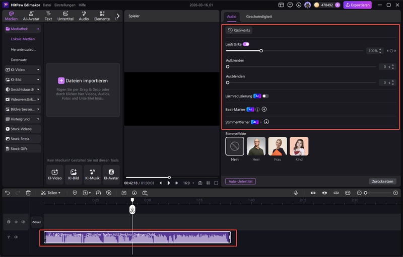 Musikprogramm zum Aufnehmen Timeline in Edimakor