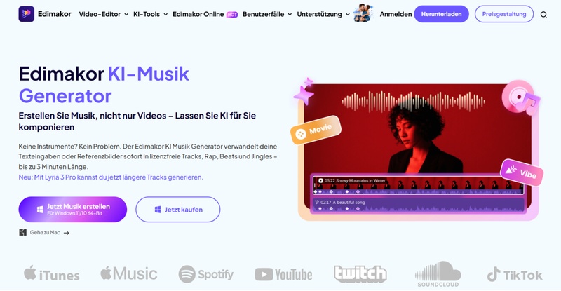 HitPaw Edimakor Editor mit integrierter KI-Musikgenerierung und Video-Funktion