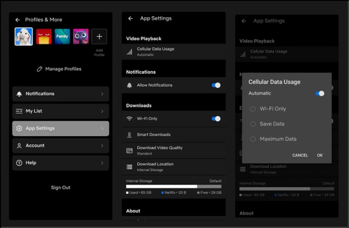 Netflix Qualitätseinstellungen im Benutzerkonto